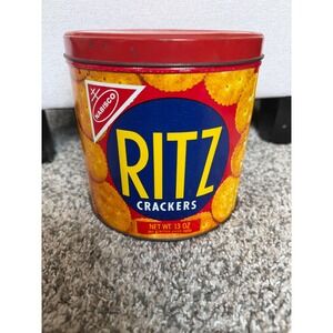 Vintage 1977 Nabisco Ritz Crackers Tin 13oz Red Metal Collectible Advertising